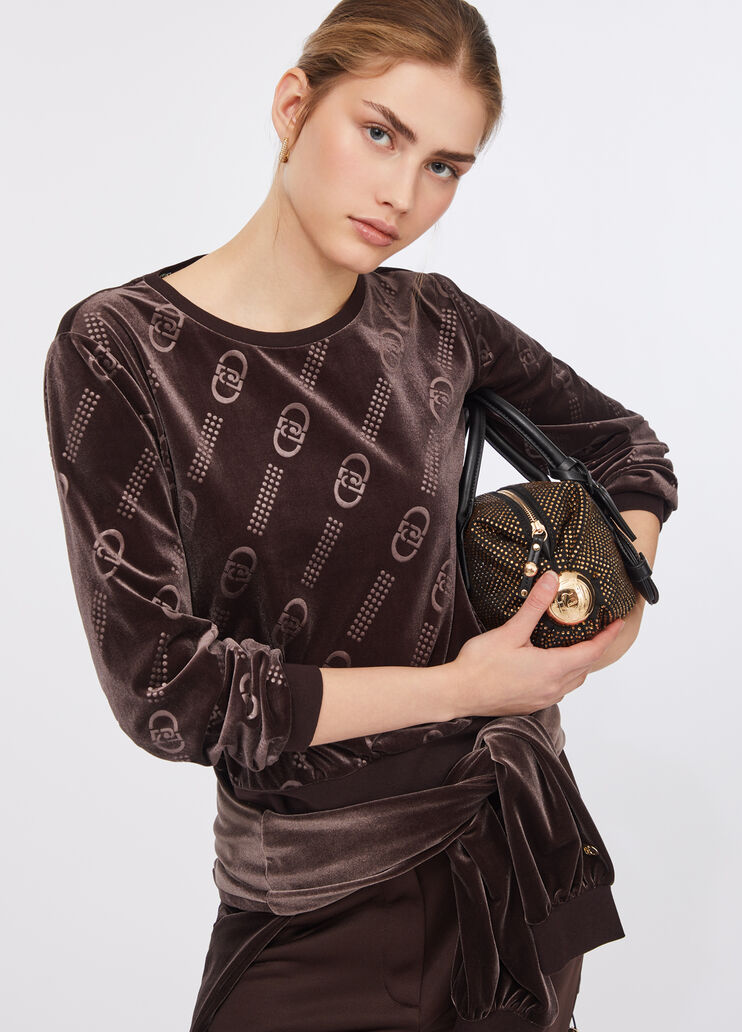 Chenille sweatshirt with logo chocolate Liu Jo - medium