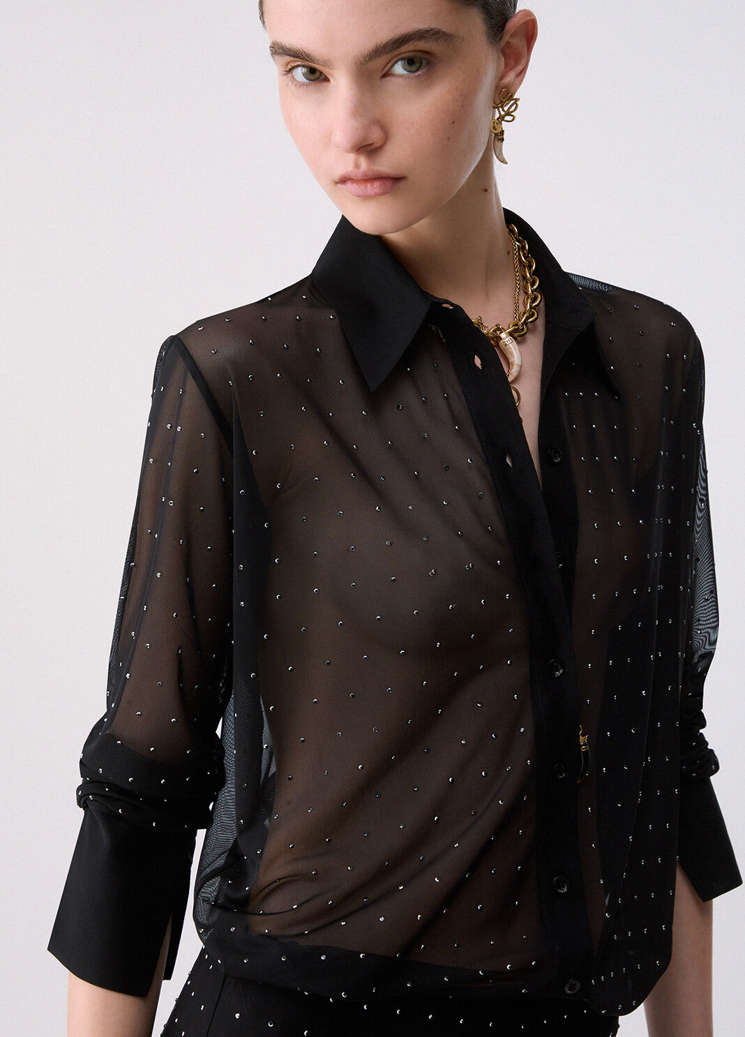 Camisa de tul con bordados joya negro Liu Jo - large image number 4