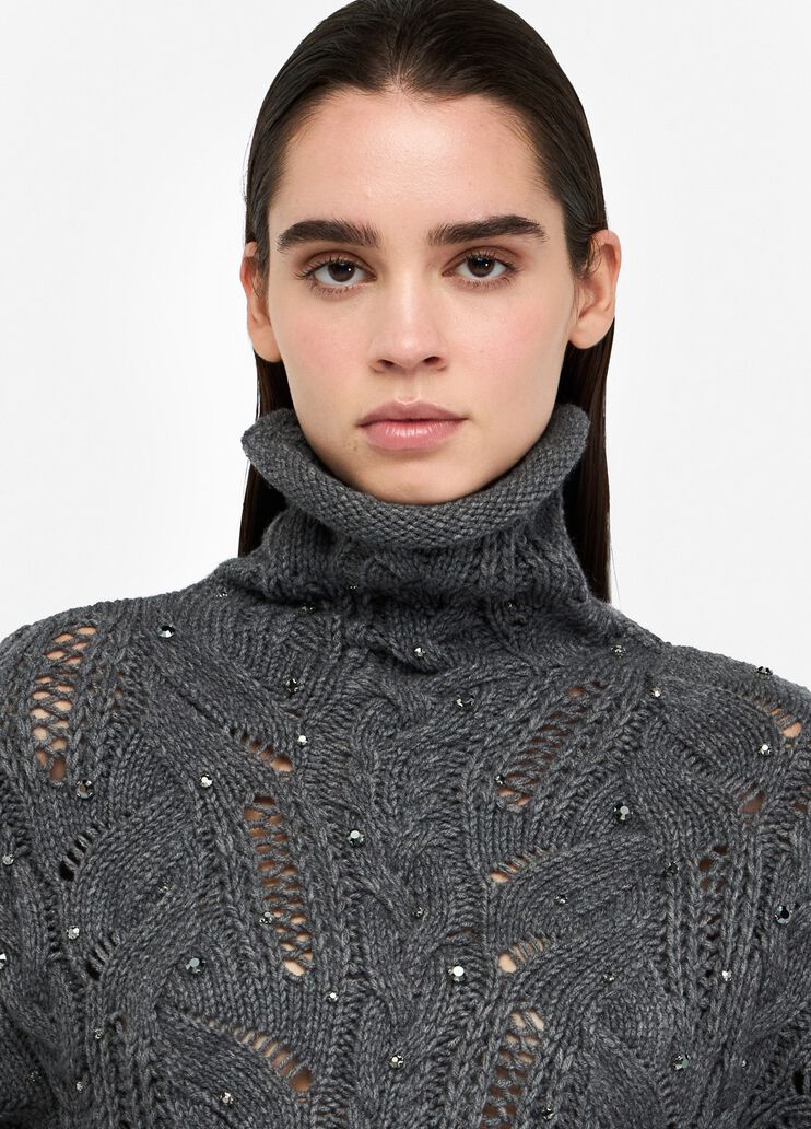 Jersey de cuello alto con pedrería gris Liu Jo - large image number 2 Jersey de cuello alto con pedrería gris Liu Jo - large image number 2