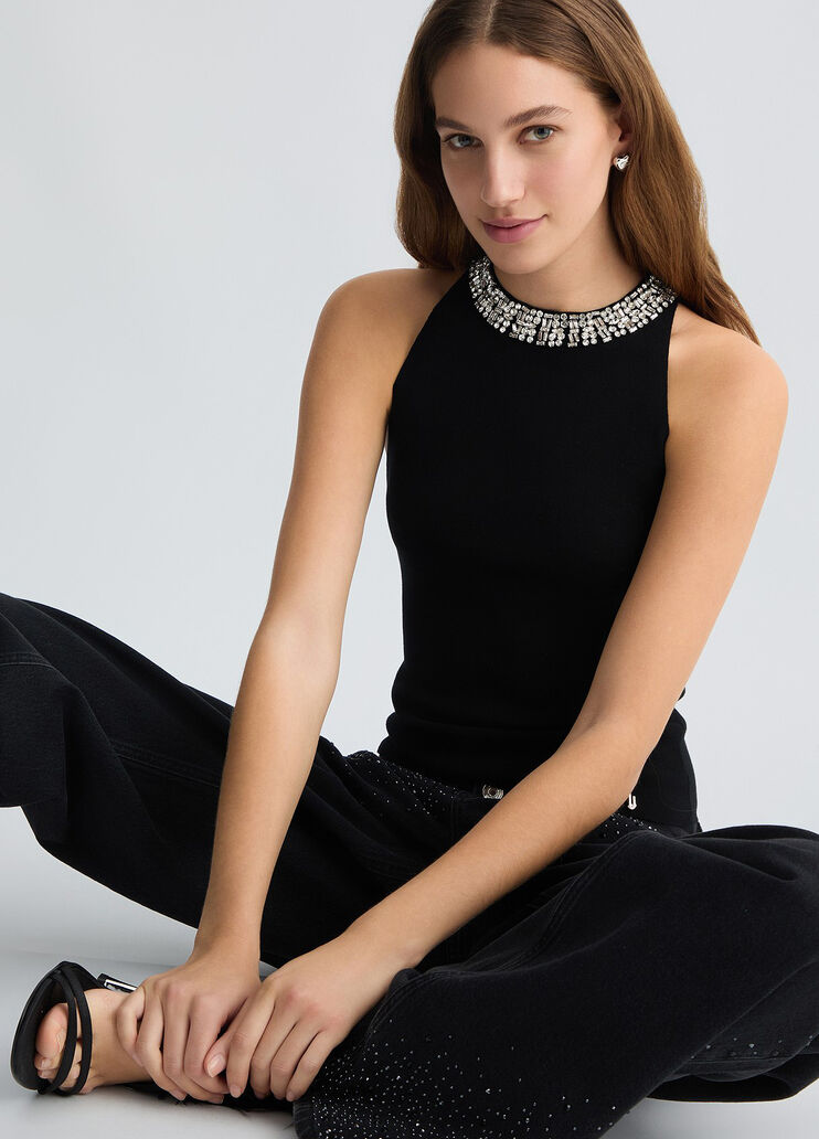 Black top with bejewelled embellishment black Liu Jo - medium Black top with bejewelled embellishment black Liu Jo - medium