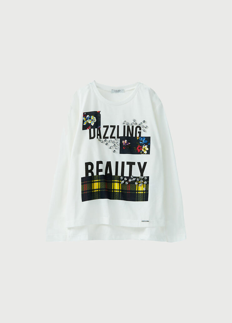 T-shirt with print and appliqués White/Dark blue Liu Jo - large image number 0 T-shirt with print and appliqués White/Dark blue Liu Jo - large image number 0