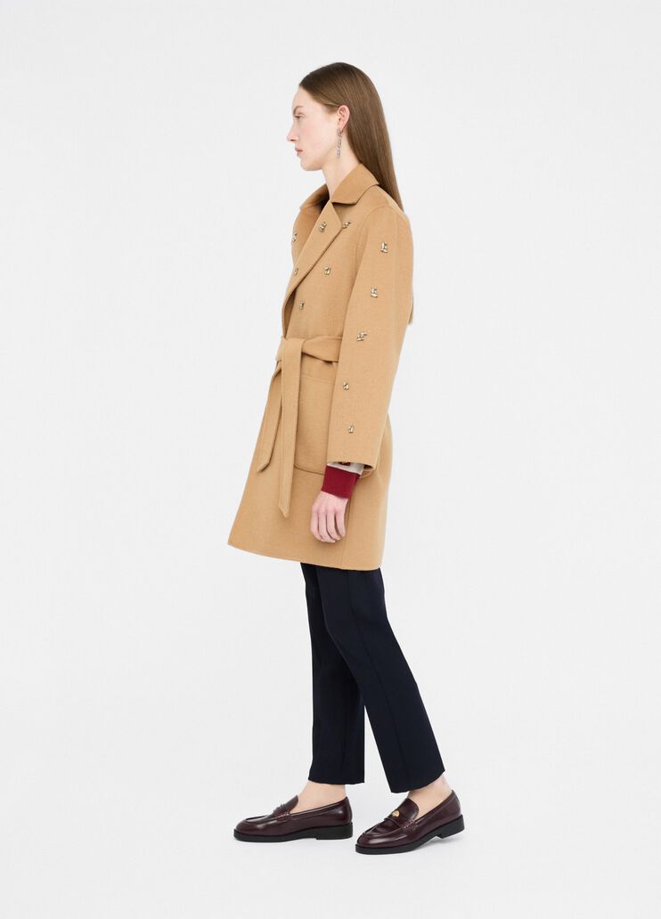 Wool coat with bejewelled embroidery sand Liu Jo - large image number 3 Wool coat with bejewelled embroidery sand Liu Jo - large image number 3