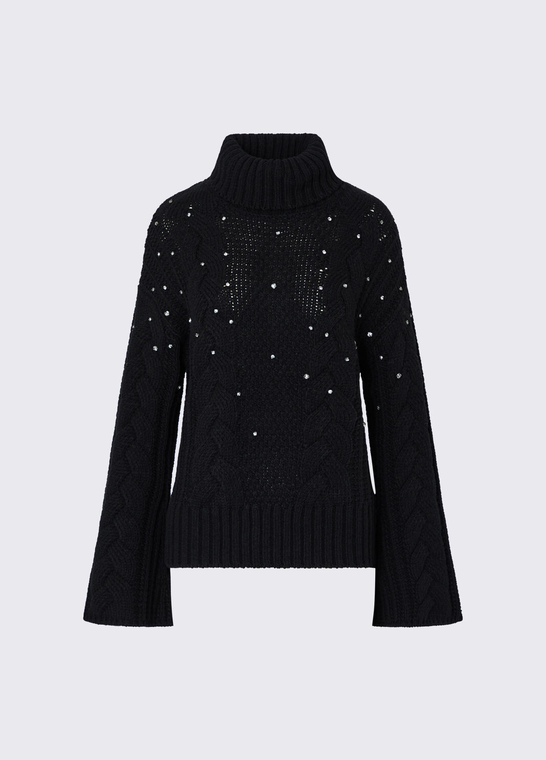 Rollkragenpullover mit Zopfmuster und Strass schwarz Liu Jo - large image number 5