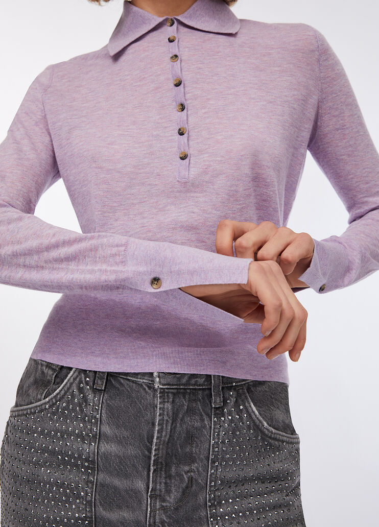 Cotton and cashmere polo shirt lilac Liu Jo - large image number 3 Cotton and cashmere polo shirt lilac Liu Jo - large image number 3