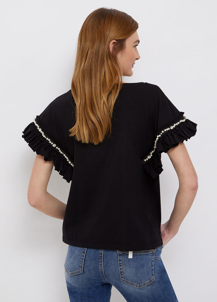 T-shirt with rouches and appliqués black Liu Jo - large image number 1 T-shirt with rouches and appliqués black Liu Jo - large image number 1