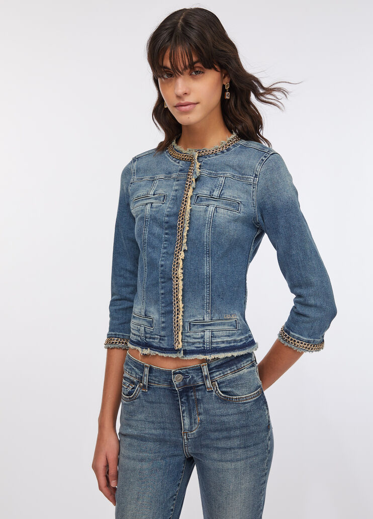 Veste en denim avec chaînes denim bleu foncé Liu Jo - medium