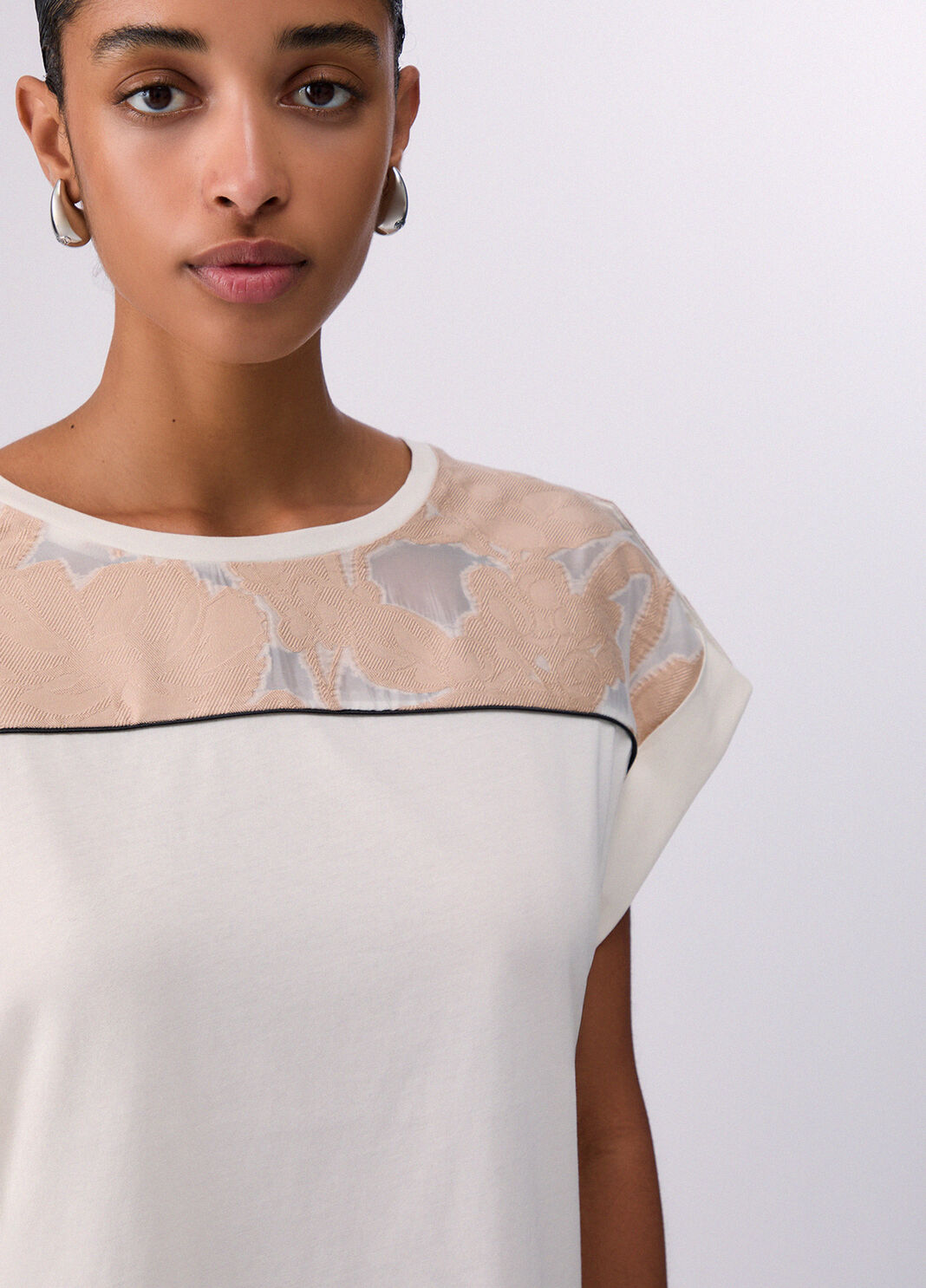 T-Shirt mit Jacquard-Organzadetails Wei&szlig; Liu Jo - large image number 2