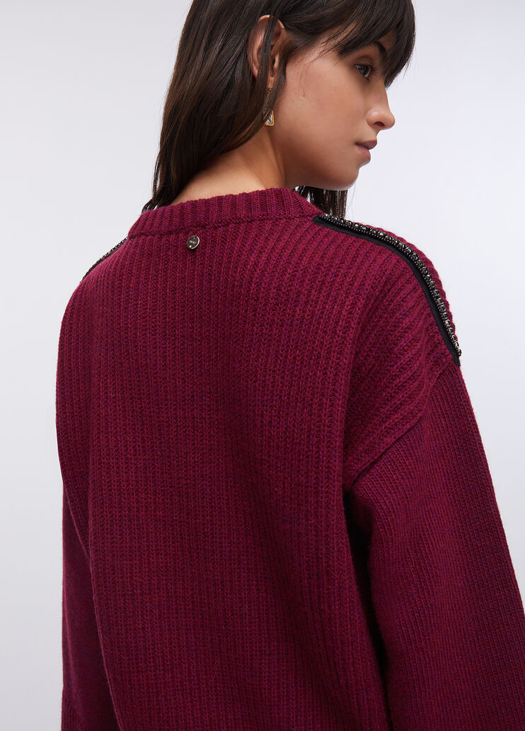 Pull en laine avec strass bordeaux Liu Jo - large image number 4