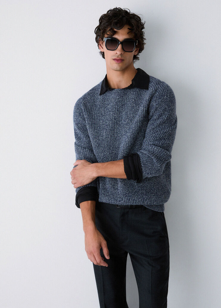 Pull en laine m&eacute;lang&eacute;e bleu fonc&eacute; Liu Jo - medium
