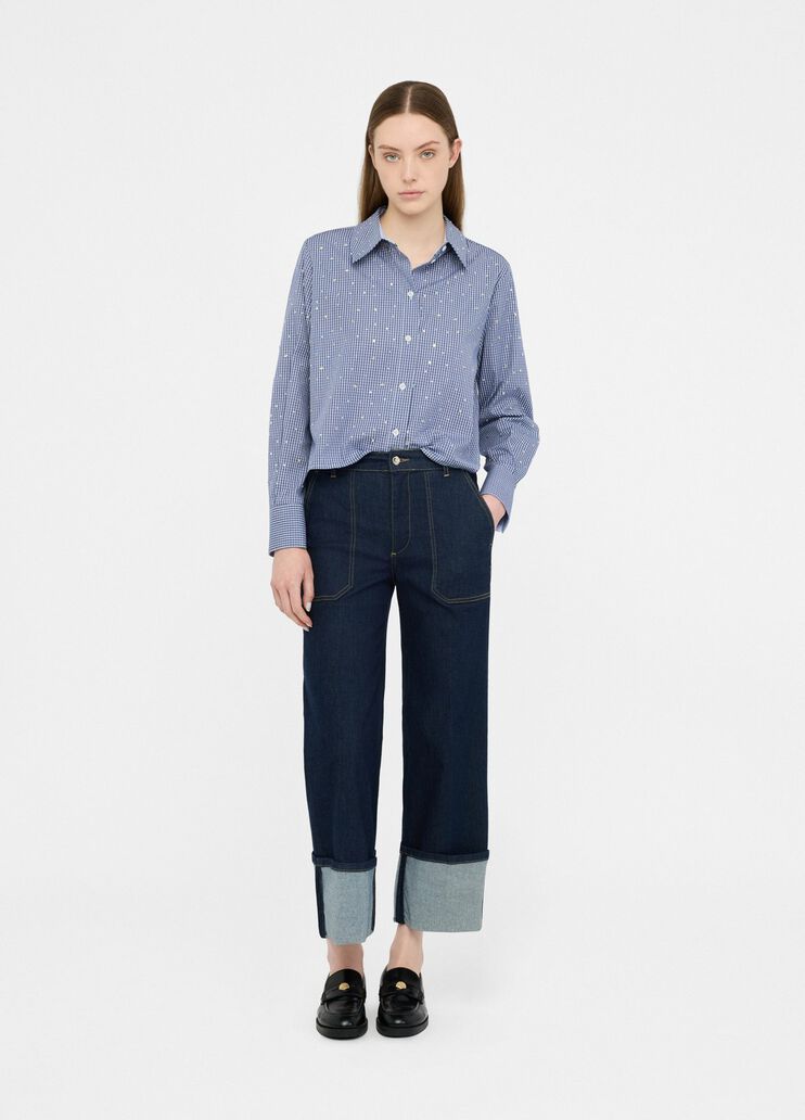 Camisa de popelina con strass cuadros azules Liu Jo - large image number 5 Camisa de popelina con strass cuadros azules Liu Jo - large image number 5