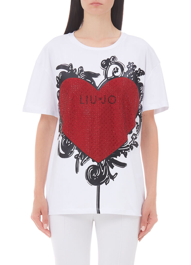 T-shirt with print and appliqués white/heart Liu Jo - large image number 0 T-shirt with print and appliqués white/heart Liu Jo - large image number 0