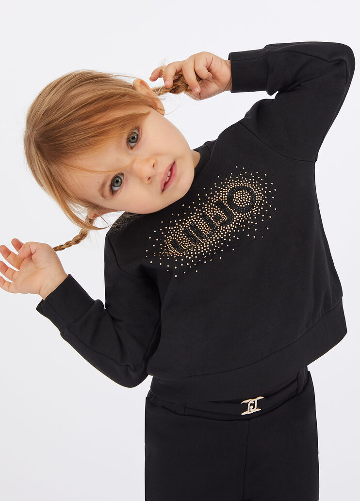 Cotton sweatshirt with logo and rhinestones black Liu Jo - medium Cotton sweatshirt with logo and rhinestones black Liu Jo - medium