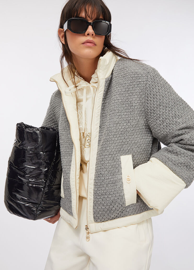Jacke aus gestepptem Nylon und Mesh Grau mit Nadelstreifen Liu Jo - medium