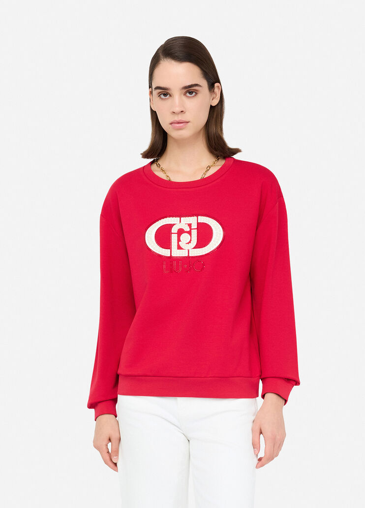 Sweatshirt with maxi beads red/monogram Liu Jo - medium Sweatshirt with maxi beads red/monogram Liu Jo - medium