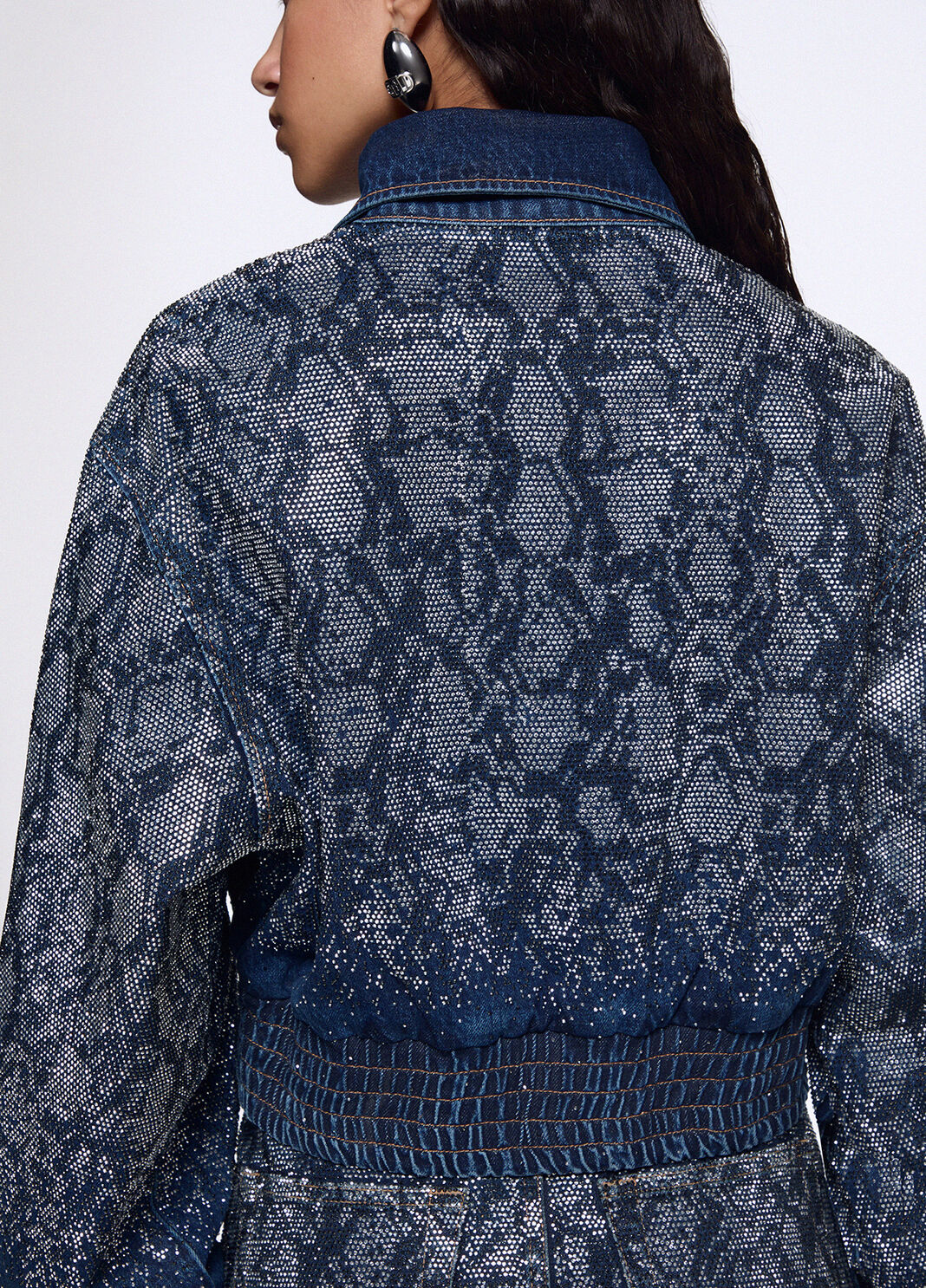 Bomber cropped in denim con strass denim blu Liu Jo - large image number 4