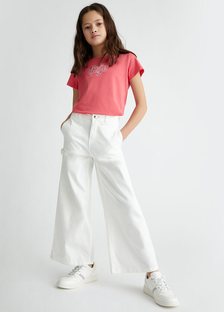 T-shirt with logo and gemstones peach pink Liu Jo - medium T-shirt with logo and gemstones peach pink Liu Jo - medium