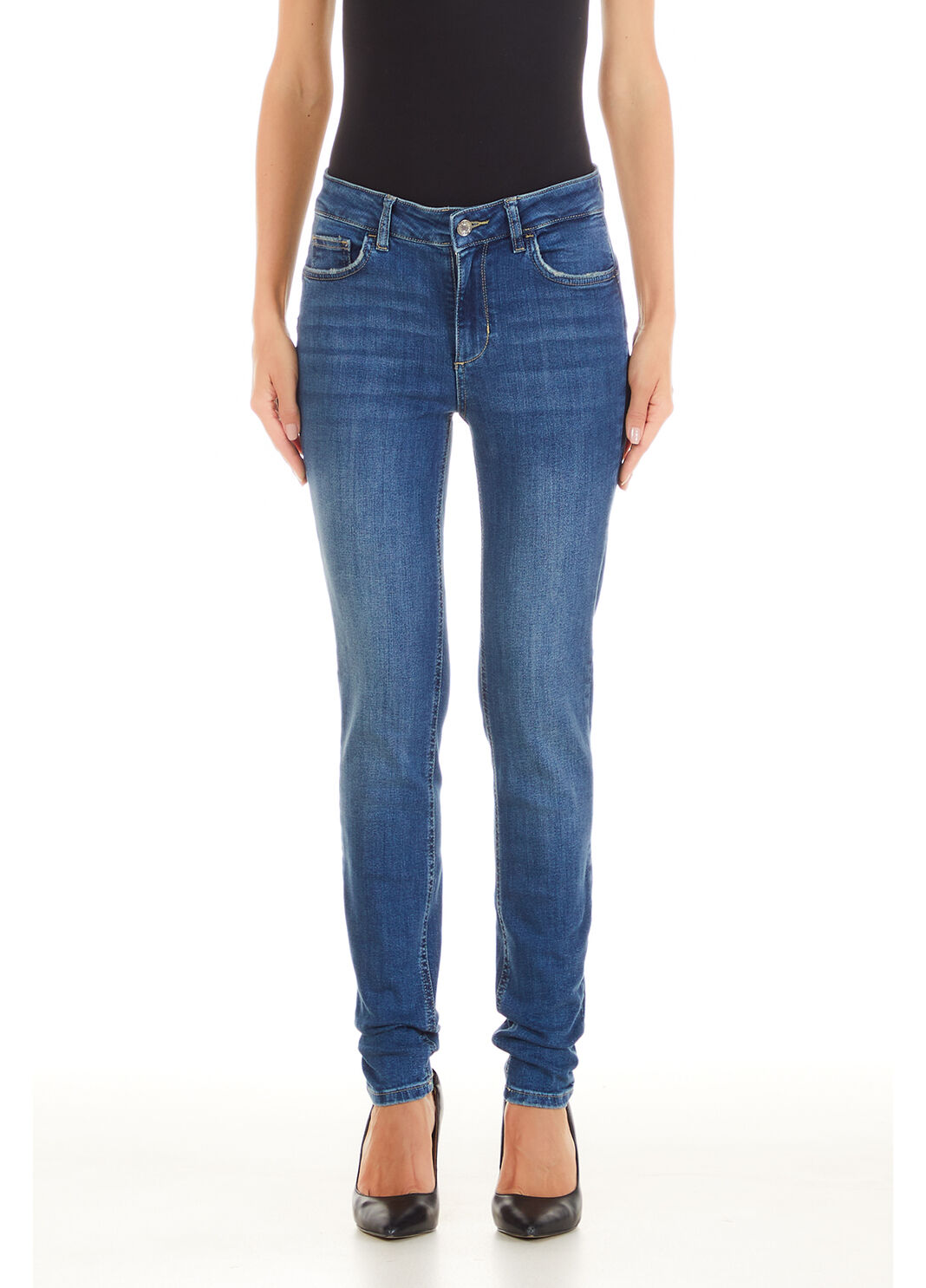 Джинсы скинни со стразами синий деним Liu Jo - large image number 0