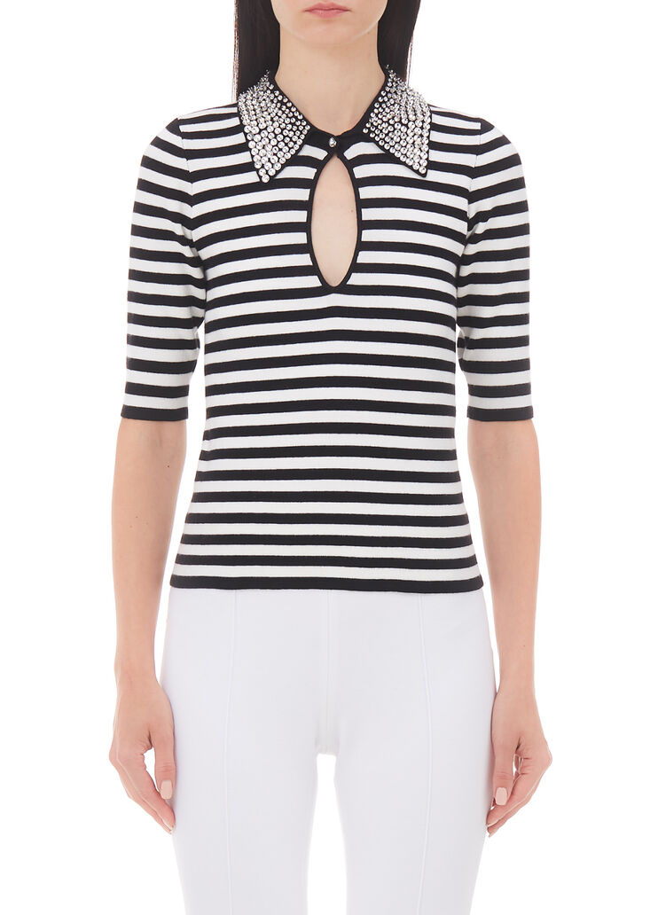 Pull écoconçu orné de pierres noir et blanc Liu Jo - large image number 0 Pull écoconçu orné de pierres noir et blanc Liu Jo - large image number 0