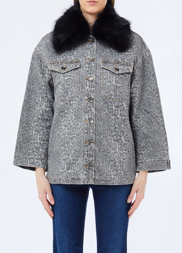 Giacca con colletto in pelliccia sintetica grigio animalier Liu Jo - medium