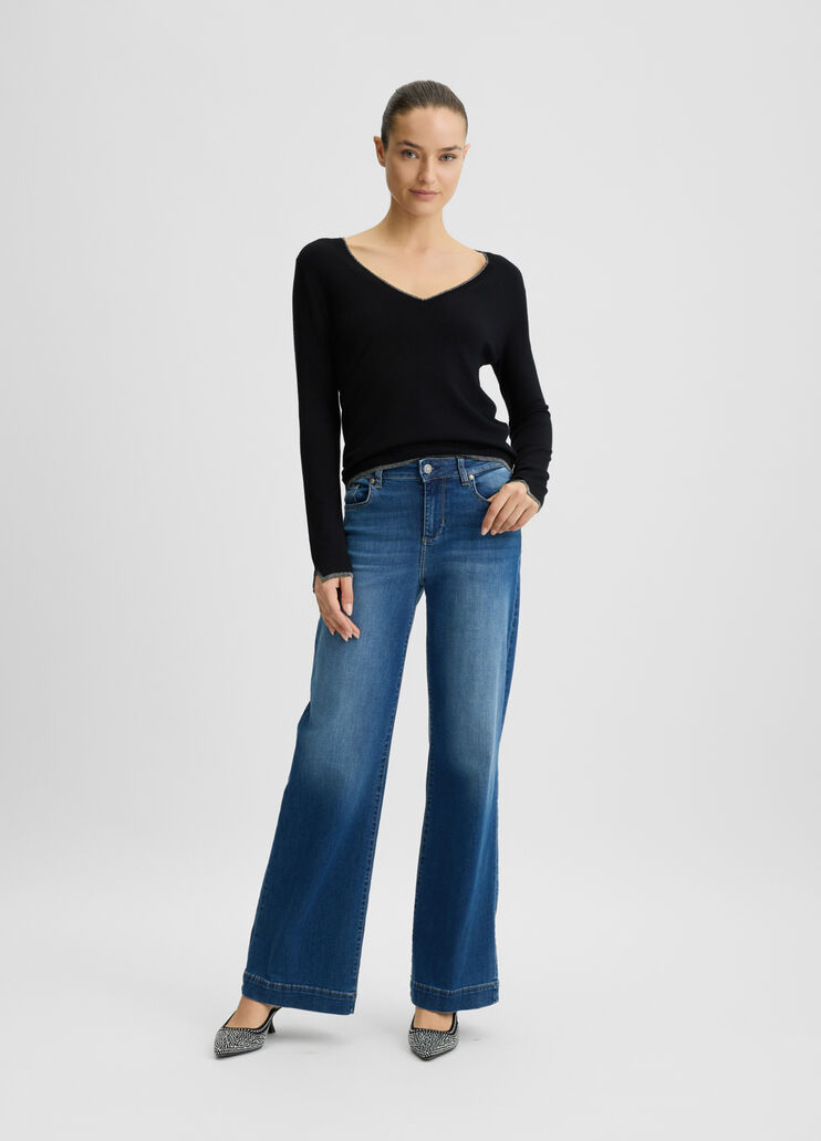 Pullover mit V-Ausschnitt schwarz Liu Jo - large image number 3