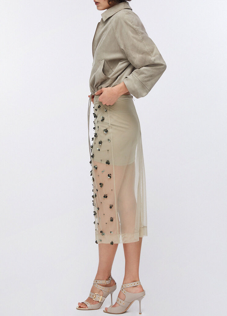 Tulle midi skirt with floral embroidery beige Liu Jo - medium