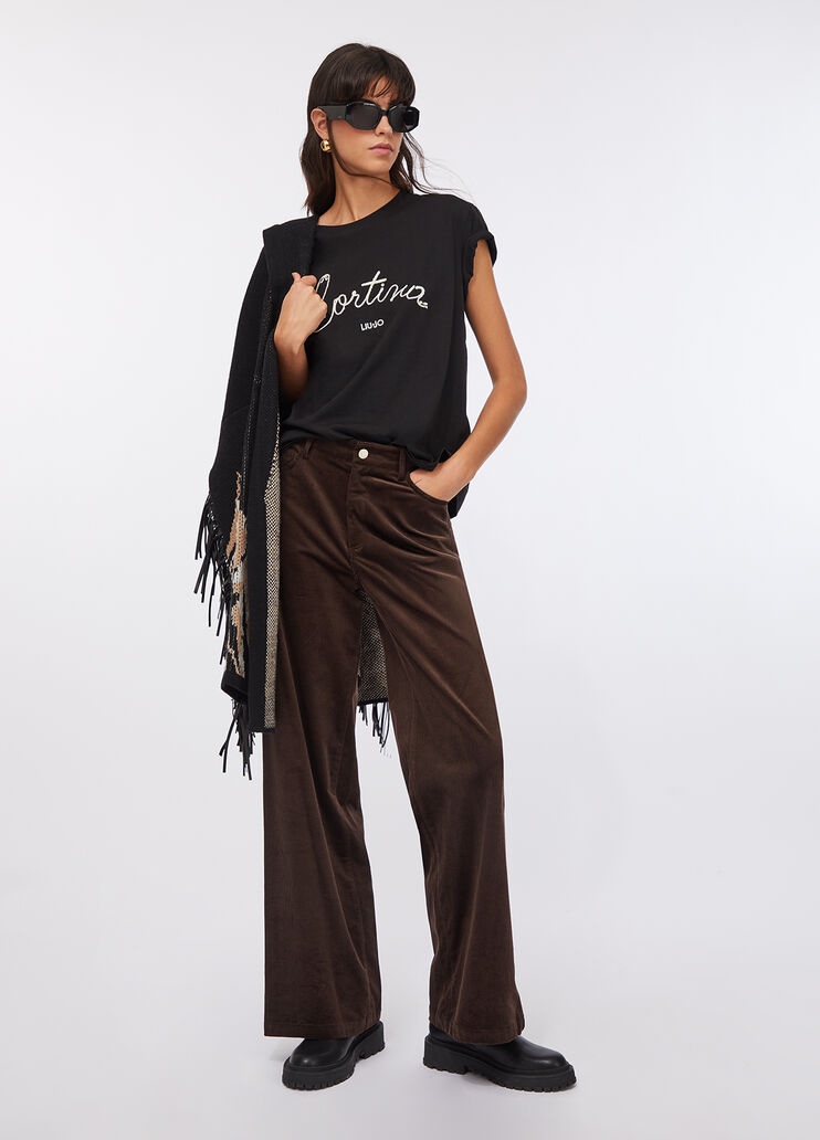 T-shirt con scritta ricamata nero Liu Jo - large image number 5