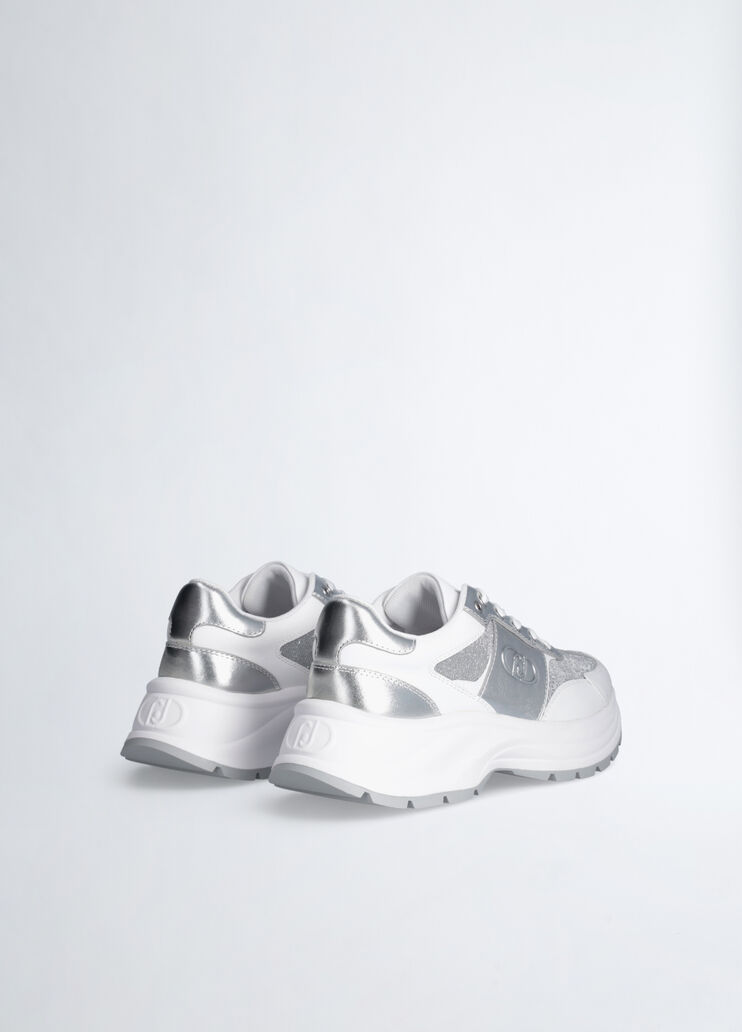 Leather and lurex sneakers silver tone Liu Jo - large image number 3 Leather and lurex sneakers silver tone Liu Jo - large image number 3