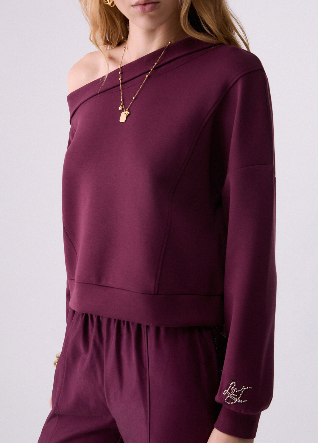 Sweatshirt with Asymmetric Neckline aubergine Liu Jo - large image number 4