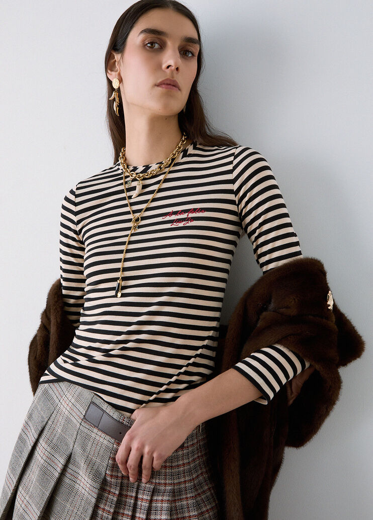 Camiseta a rayas con bordado blanco y negro Liu Jo - medium