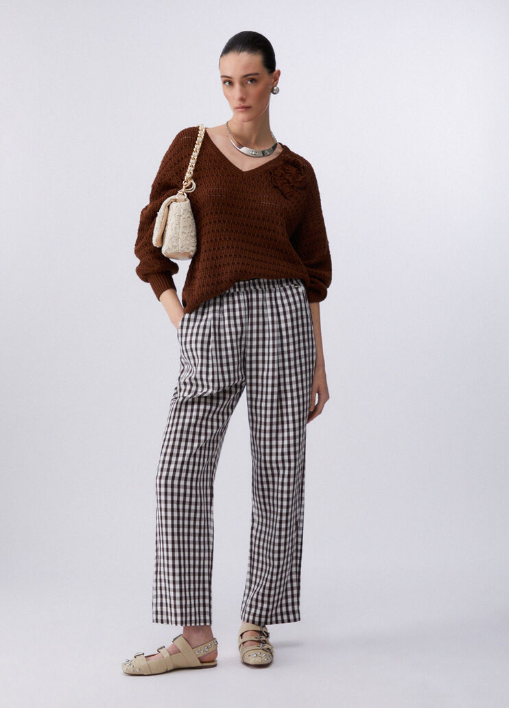 Jumper with openwork embroidery tobacco brown Liu Jo - medium