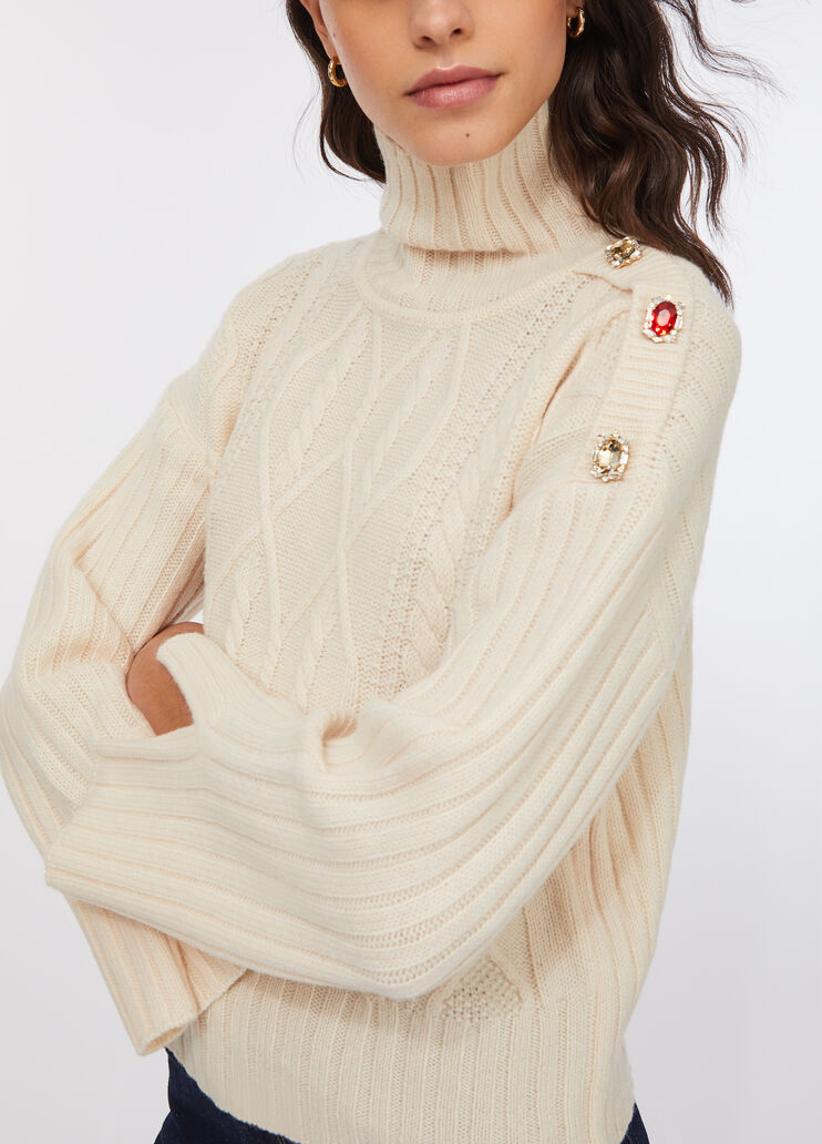 Wool polo-neck with bejewelled buttons light beige Liu Jo - large image number 3