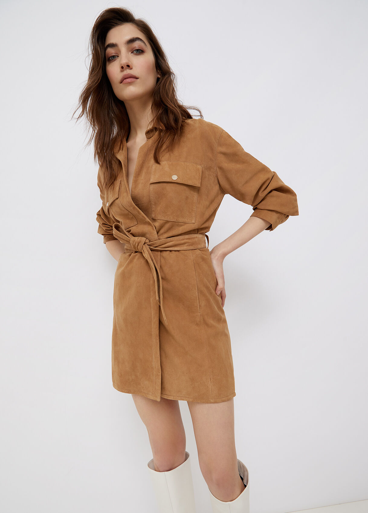 Suede jacket with belt