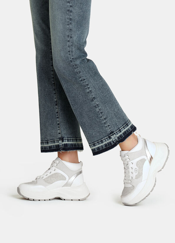 Glittery mesh mid-top sneakers white Liu Jo - large image number 0