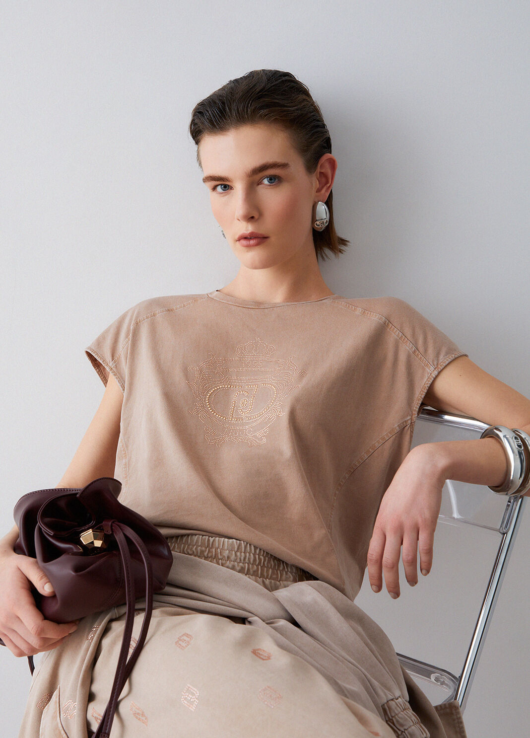 Jersey-T-Shirt mit Strass Beige Liu Jo - large image number 3