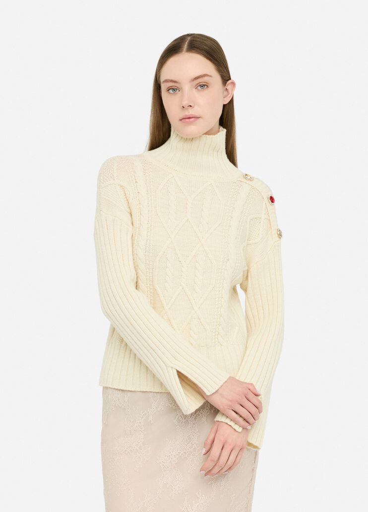 Wool polo-neck with bejewelled buttons light beige Liu Jo - medium Wool polo-neck with bejewelled buttons light beige Liu Jo - medium
