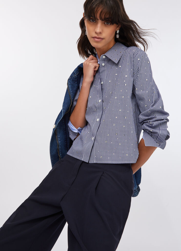 Poplin shirt with rhinestones blue check Liu Jo - medium