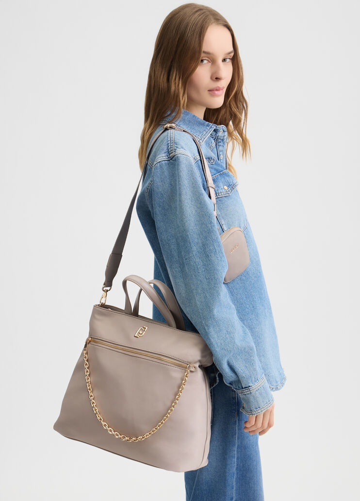 Nylon shopping bag with chain grey Liu Jo - medium Nylon shopping bag with chain grey Liu Jo - medium