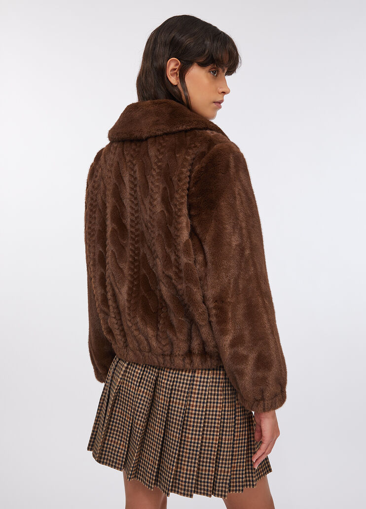 Teddy bomber jacket with cable knit detailing chocolate Liu Jo - large image number 1 Teddy bomber jacket with cable knit detailing chocolate Liu Jo - large image number 1