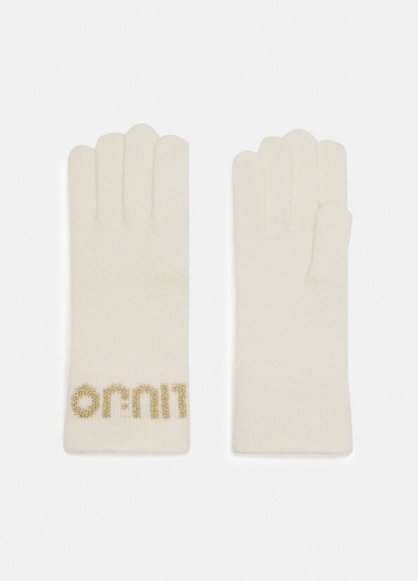 Gloves with logo white wool Liu Jo - medium