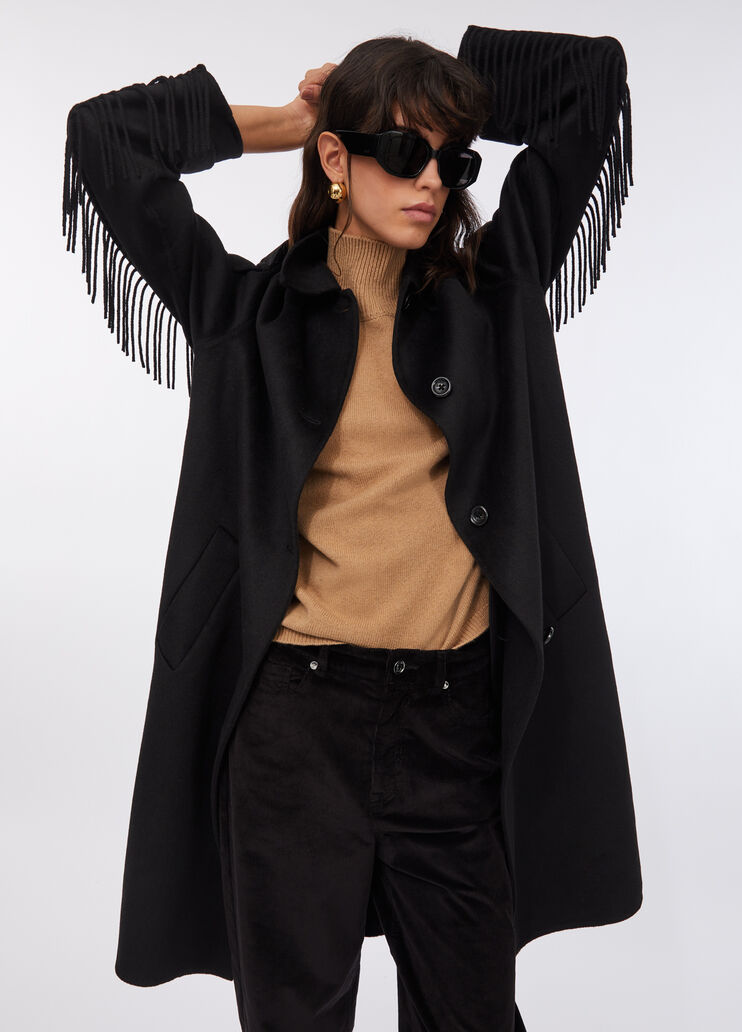 Trenchcoat aus Wolle mit Fransen Schwarz Liu Jo - medium Trenchcoat aus Wolle mit Fransen Schwarz Liu Jo - medium