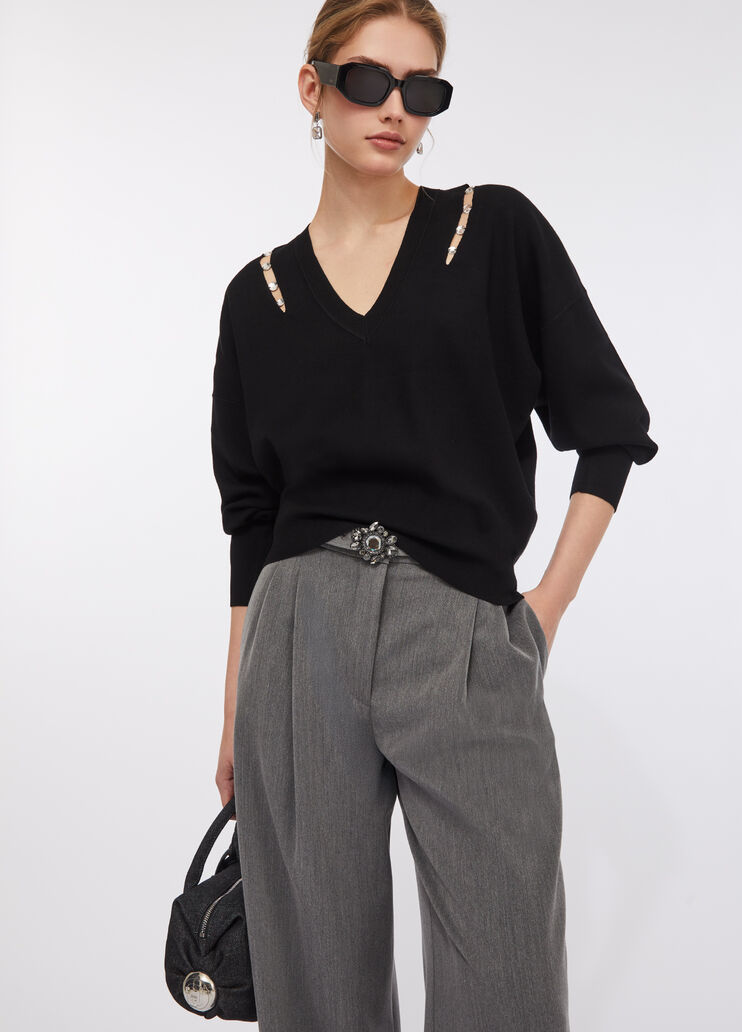 Pullover mit eingefassten Schmucksteinen Schwarz Liu Jo - large image number 2