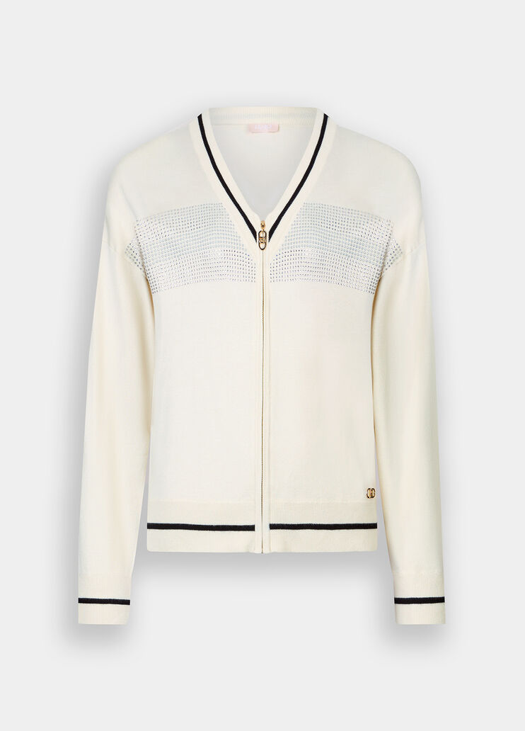 Cardigan avec zip et strass blanc Liu Jo - large image number 4