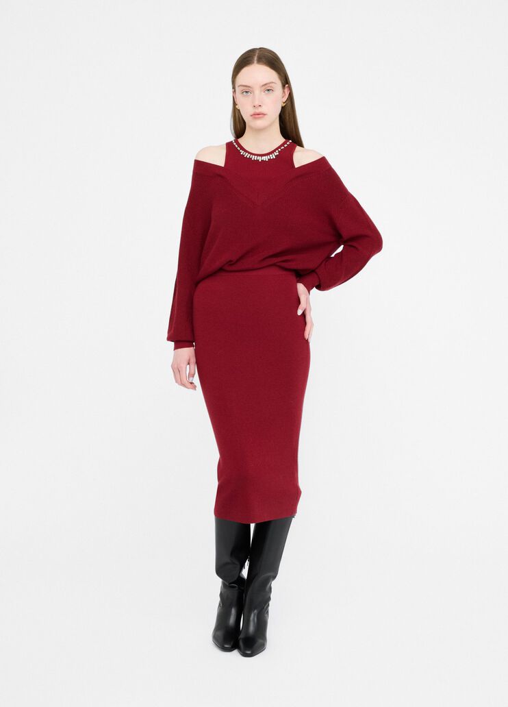 Knit dress with bejewelled embroidery red Liu Jo - medium Knit dress with bejewelled embroidery red Liu Jo - medium