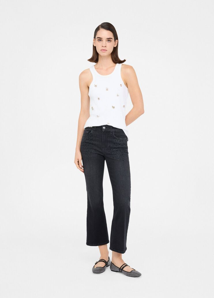 Cropped flared jeans with gemstones black denim Liu Jo - medium