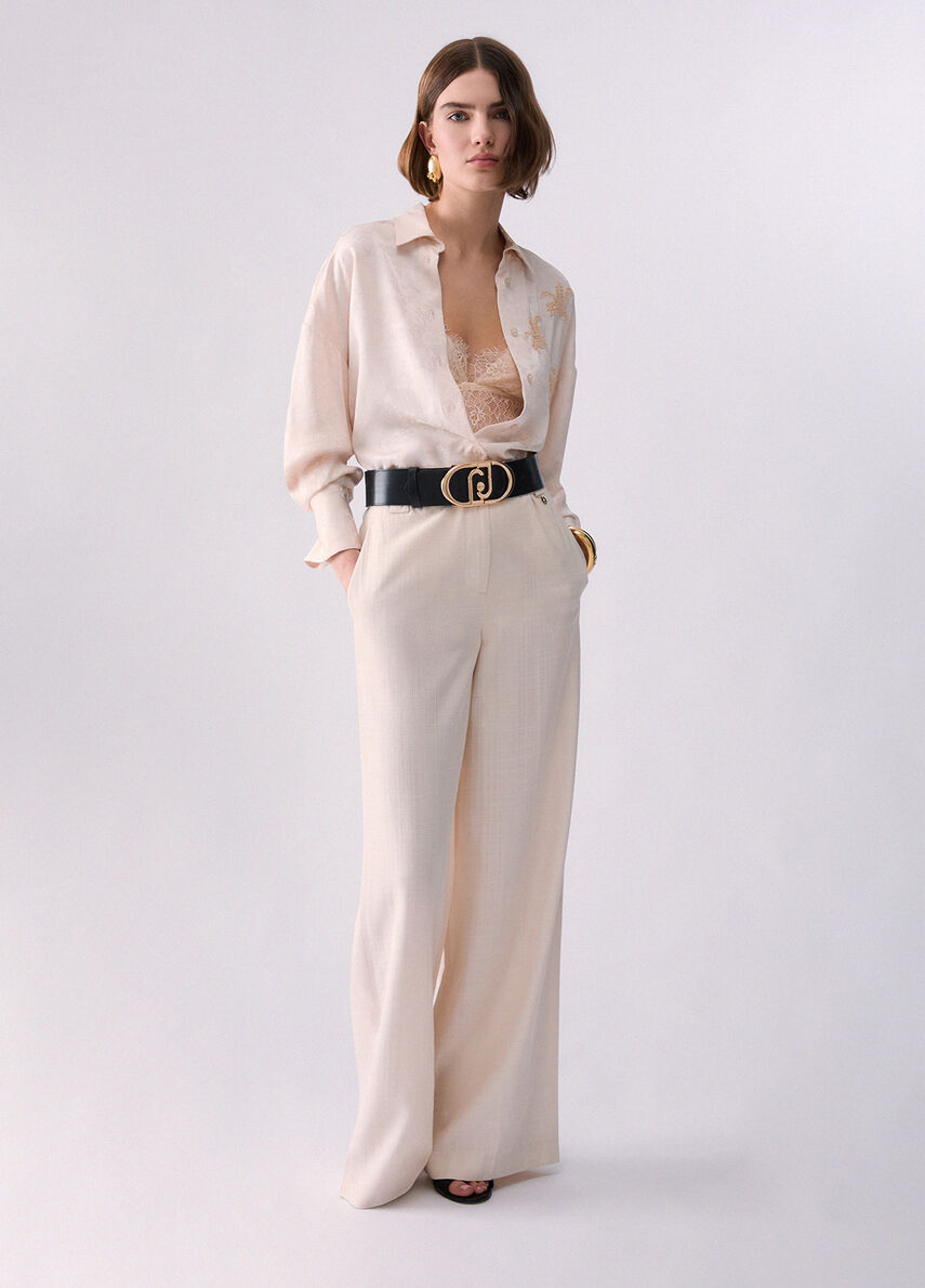 Jacquard Shirt with Jewel Embroidery colour cream | Liu Jo