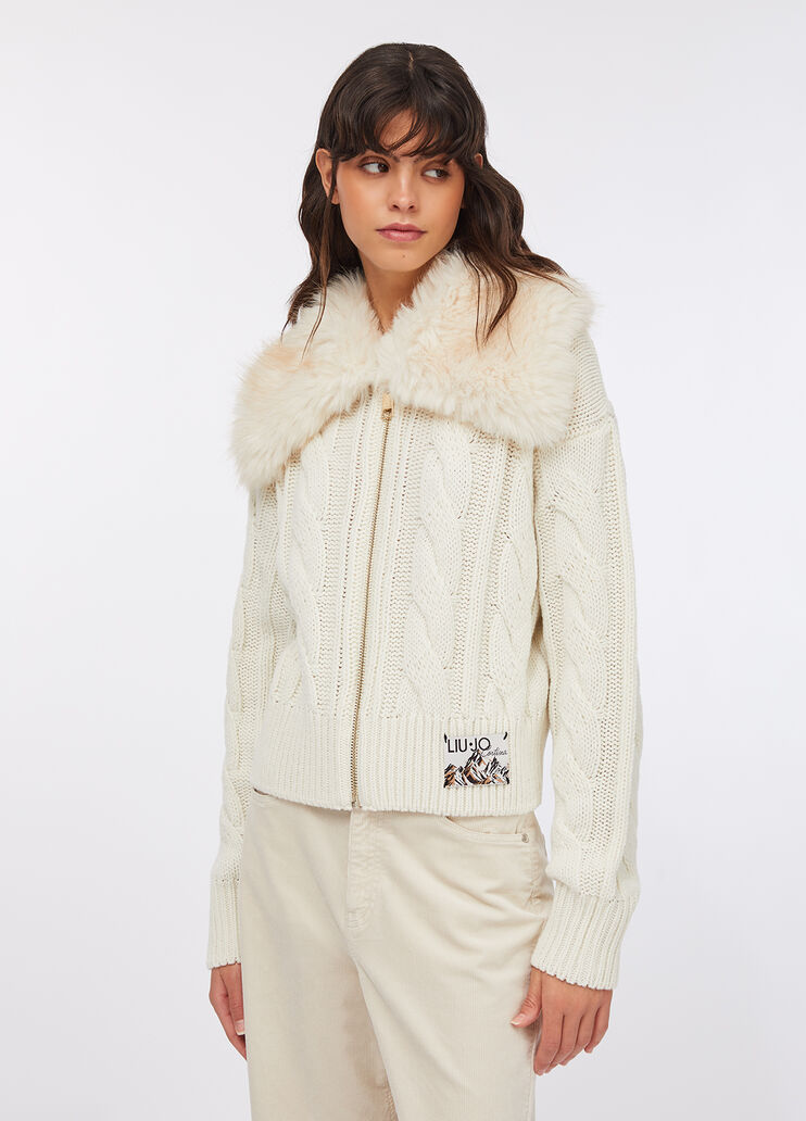 Cardigan in lana con pelliccia sintetica panna Liu Jo - large image number 0