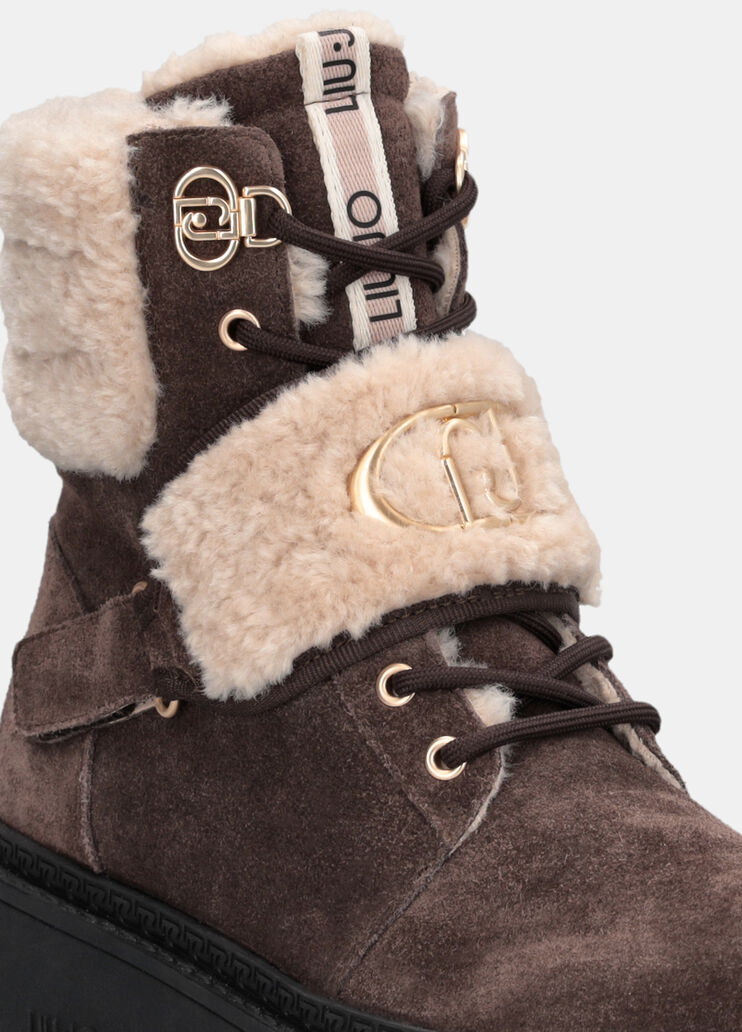 Suede combat boots with warm details ebony Liu Jo - medium Suede combat boots with warm details ebony Liu Jo - medium