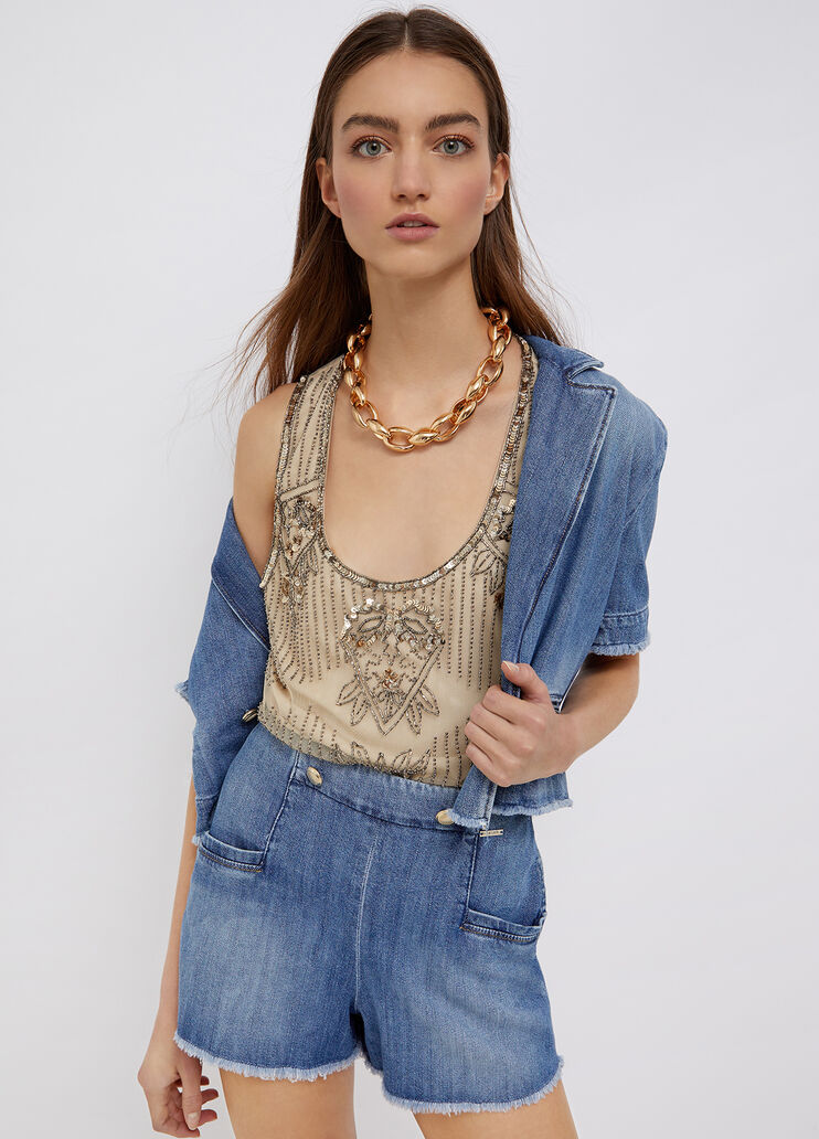 Топ из тюля с вышивкой слоновая кость Liu Jo - large image number 0