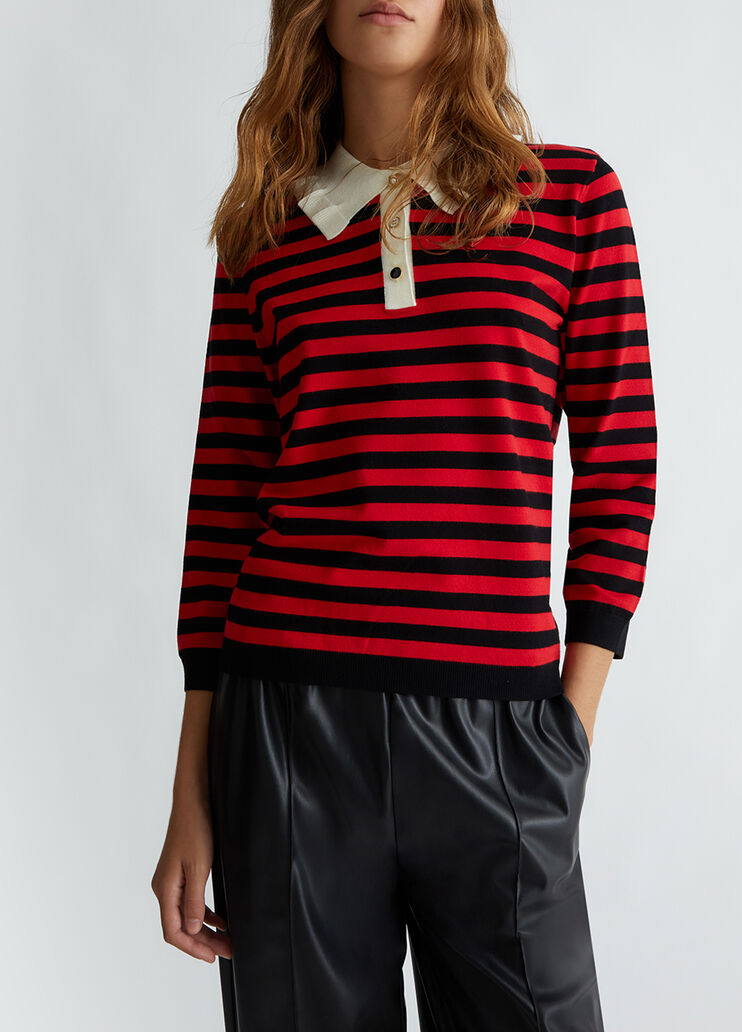Gestreifter Pullover mit Schmuckknöpfen Rot Liu Jo - medium Gestreifter Pullover mit Schmuckknöpfen Rot Liu Jo - medium