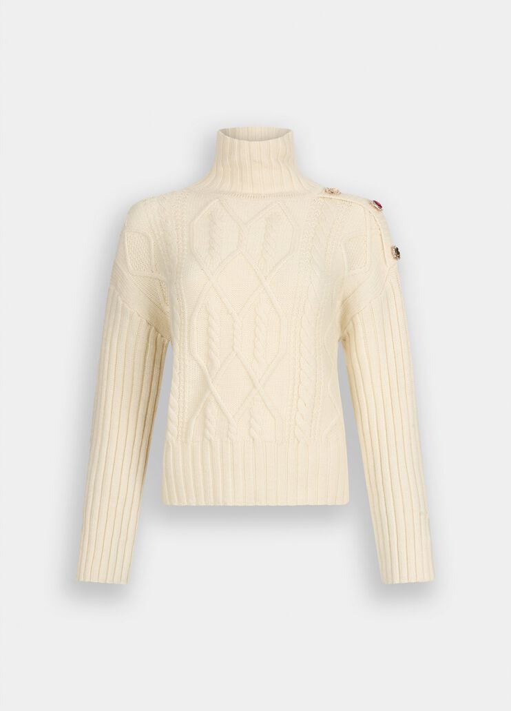 Wool polo-neck with bejewelled buttons light beige Liu Jo - large image number 6